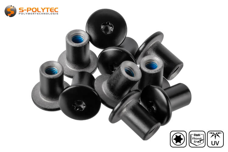 Stainless steel threaded sleeve for balcony screws with UV-resistant head paint in black (RAL9005)