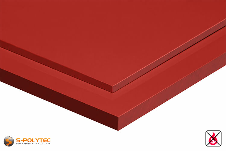 PVC sheets red hard-PVC (PVCU) from 2mm to 10mm thickness - detailes view