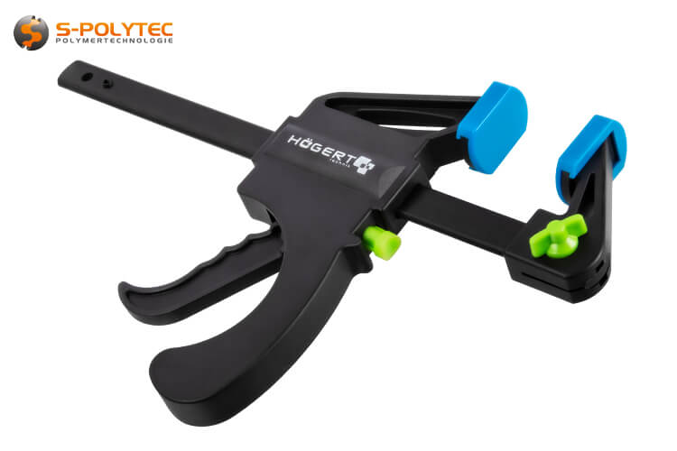 High-quality one-handed clamp with profiled steel rail and robust polyamide clamping jaws in various sizes