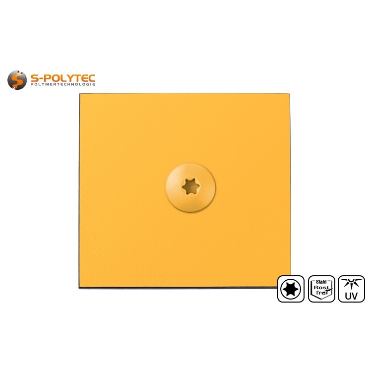 The head-painted cladding screws in Gold Yellow are approved for ventilated cladding systems with Trespa® Meteon® FR