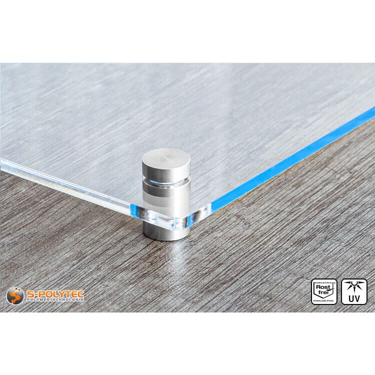 Mounted acrylic glass sign with steel spacer 13x13mm 