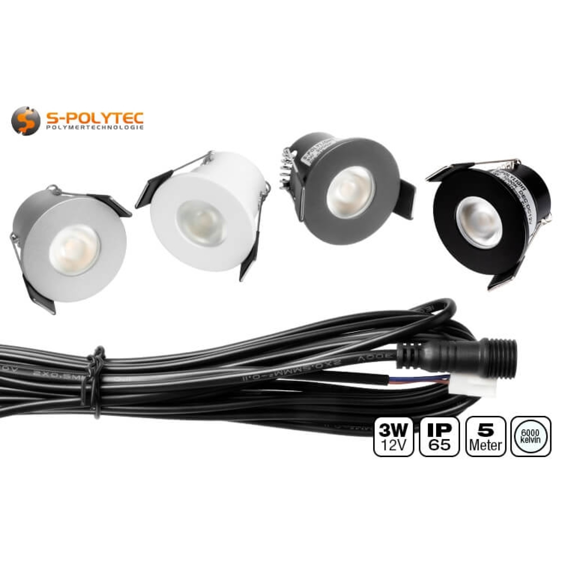 The 3W outdoor LED spotlights in cool white with 6000K are available in anthracite, black, silver and white