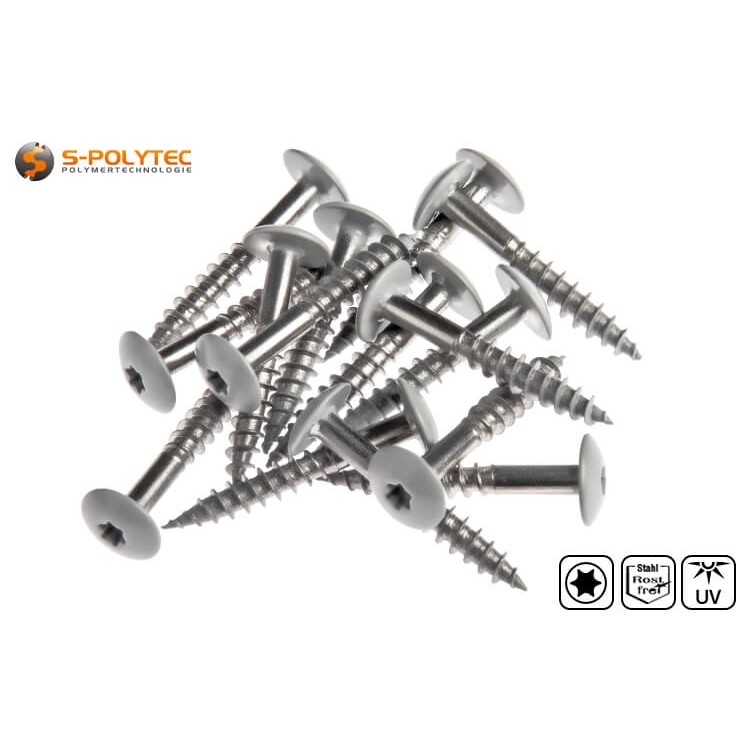 The silver grey screws for HPL panels in Silver Grey made of A4 stainless steel 