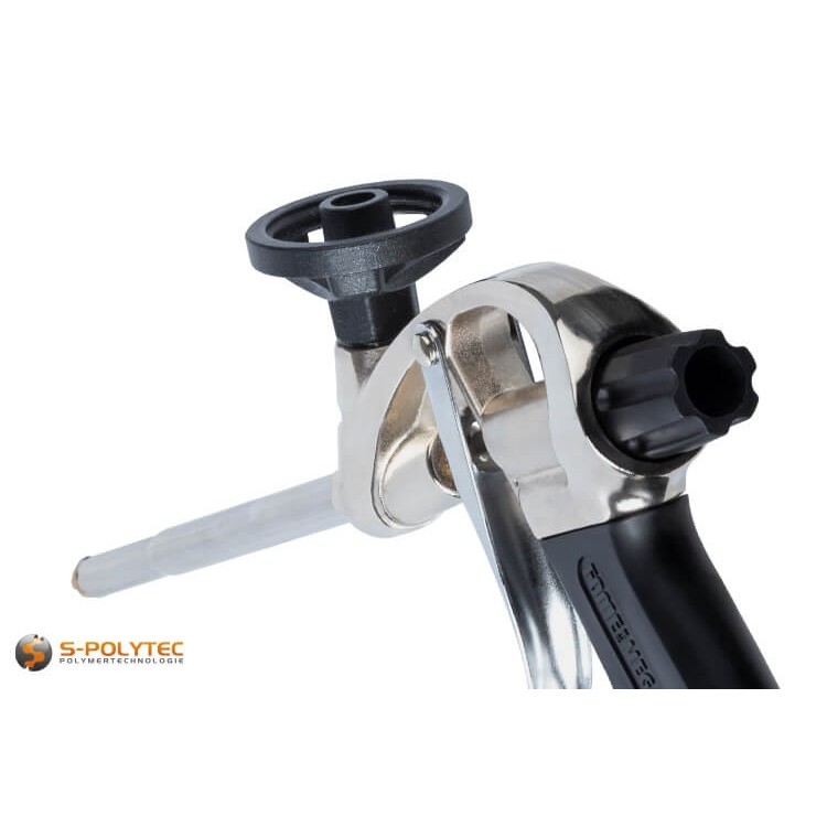 The FOME FLEX Mega Edition construction foam gun is completely Teflon-coated on the inside.