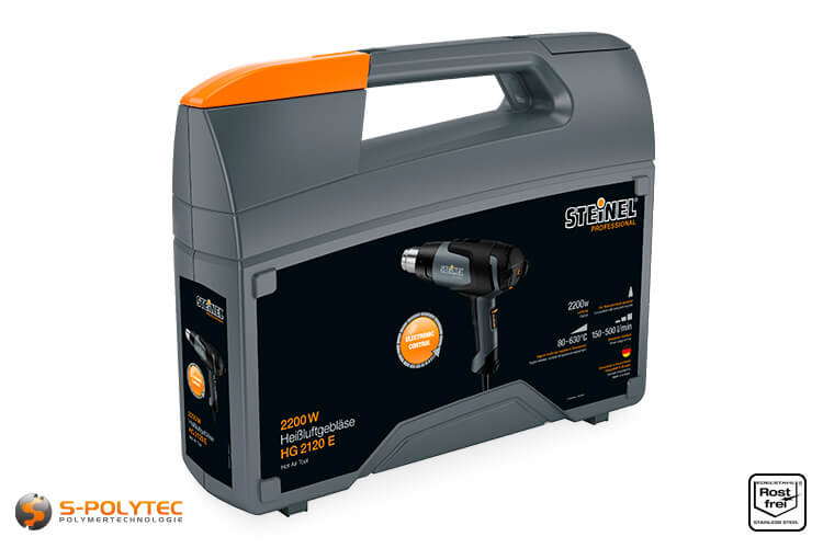 Hot air gun HG 2120 E is supplied as a complete set, including attachments in transport case