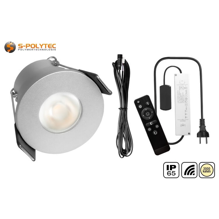 S-Polylight outdoor LED recessed spotlights in a complete set with 4, 6, 8, 10 or 12 spots in silver lacquer finish