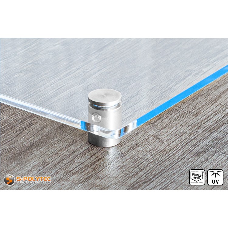 Mounted acrylic glass sign with steel spacer 13x13mm 