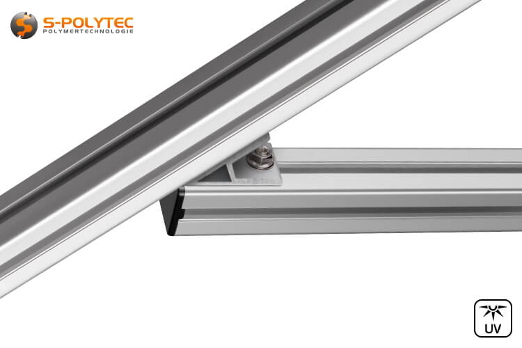 The aluminium brackets can be used to securely connect construction profiles at a 45-degree angle, withstanding heavy loads