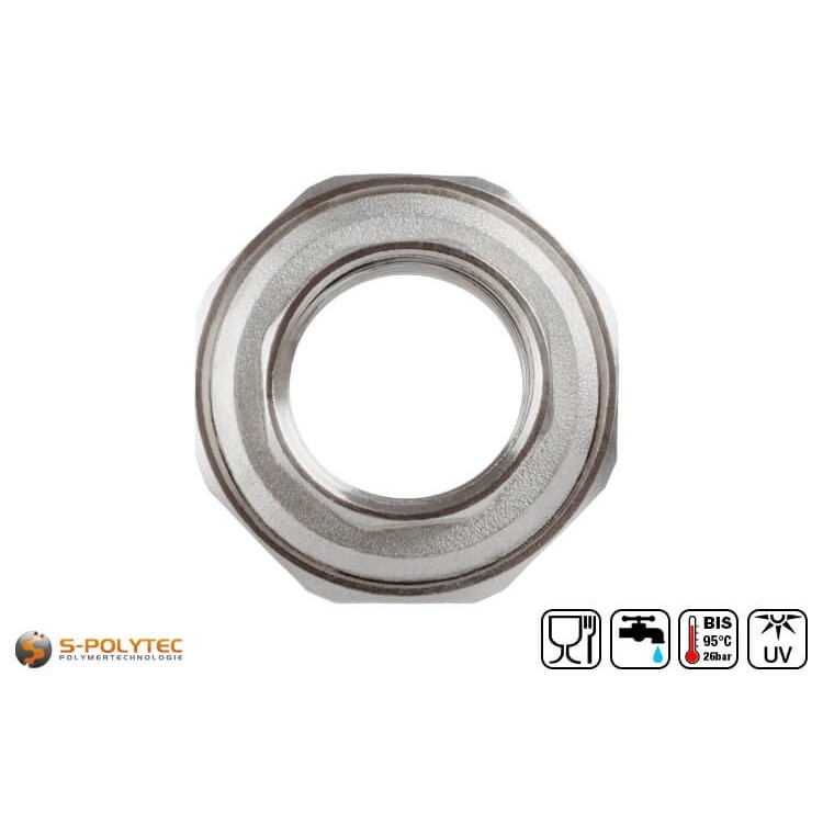 Aqua-Plus PP-R screw coupling for PP-R pipes in various sizes with screwable female thread made of brass.