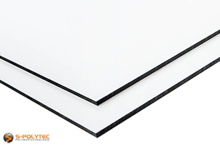 Aluminium composite panels (Alu-dibond) in white in custom cut - detailed view