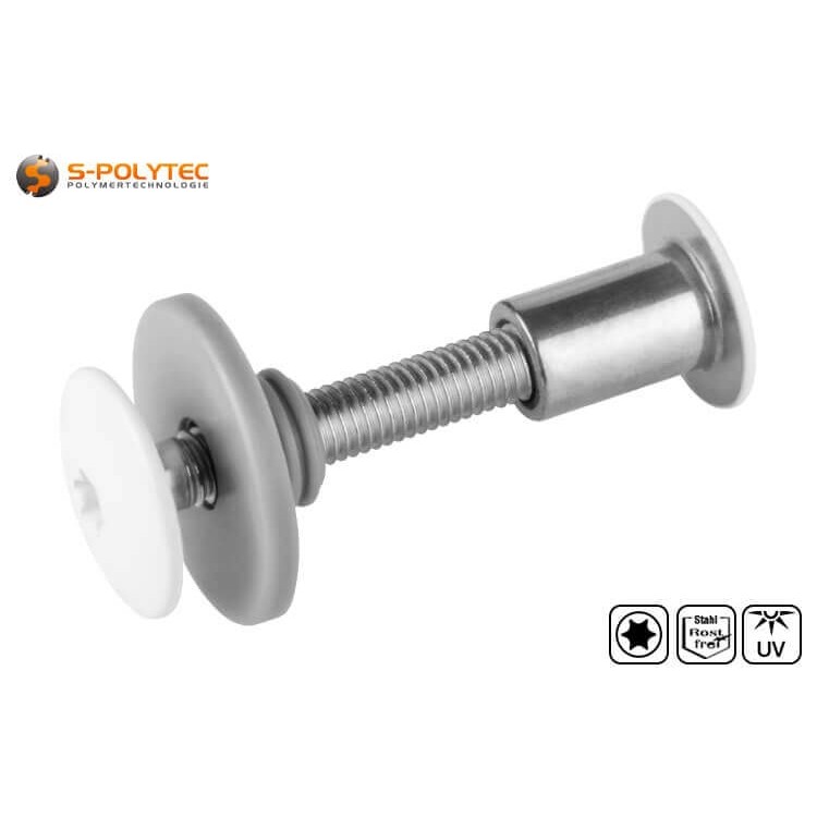 The threaded sleeve of the balcony screw is available with white paint in RAL9010 as well as unpainted