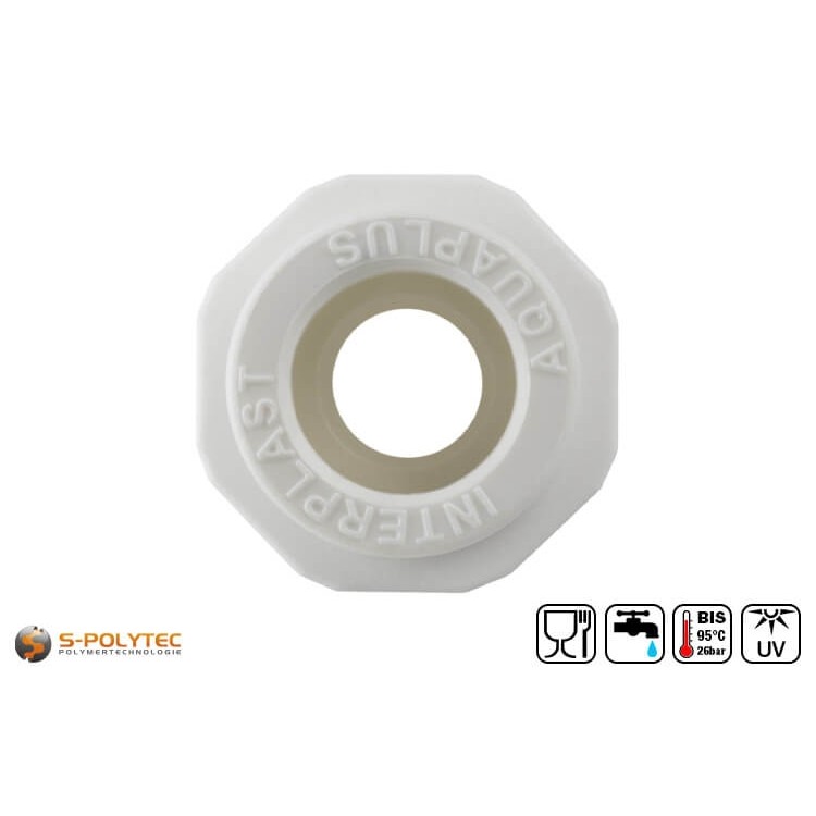 We offer the white PPR couplings in sizes DN20, DN25, DN32 and DN40 as well as with female threads from 1/2 inch to 1 1/4 inch