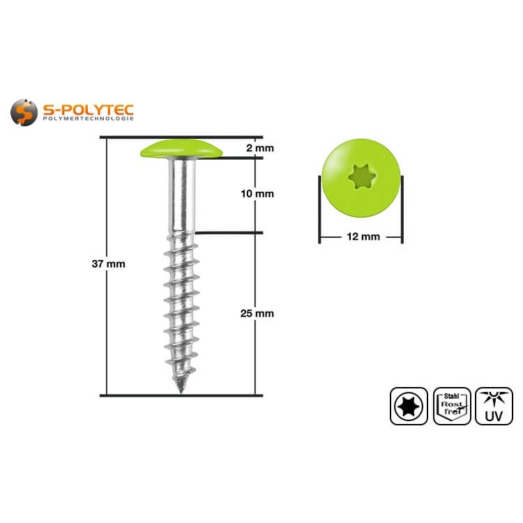 The head-painted cladding screws in Lime Green are approved for ventilated cladding systems with Trespa® Meteon® FR