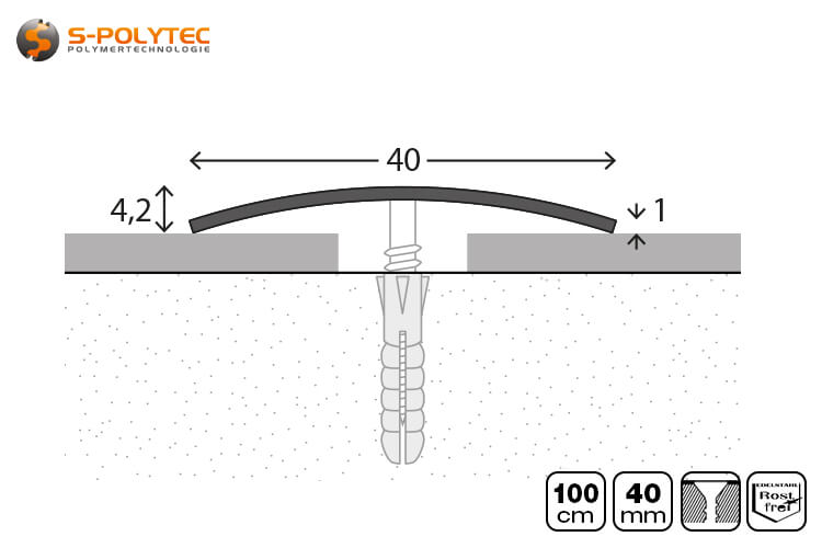 The stainless steel door profile with a width of 40mm and length of 100cm is suitable for most front doors