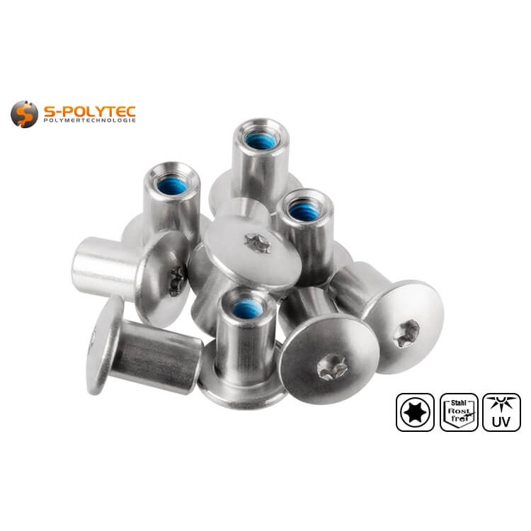 Stainless steel threaded sleeve for balcony screws in unpainted version without head painting.