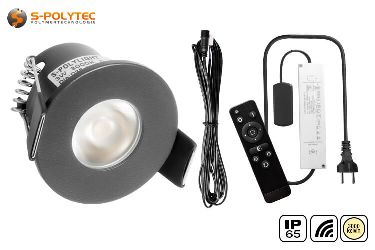 S-Polylight outdoor LED recessed spotlights in a complete set with 4, 6, 8, 10 or 12 spots in anthracite grey (RAL 7016)