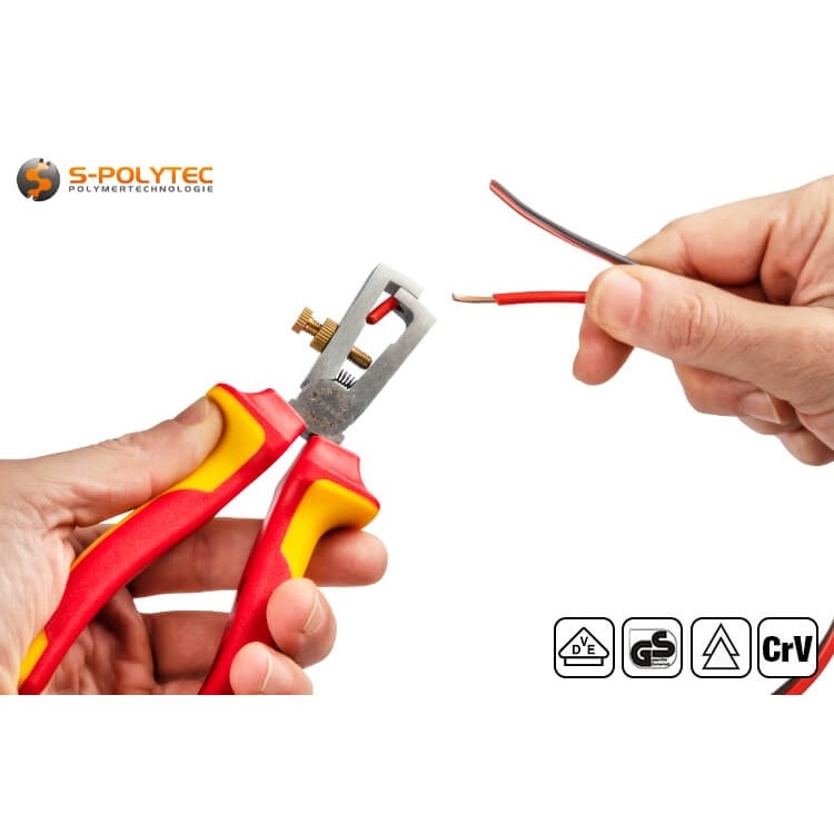 Flexible cable - for example loudspeaker cable is easily stripped with the VDE wire stripper