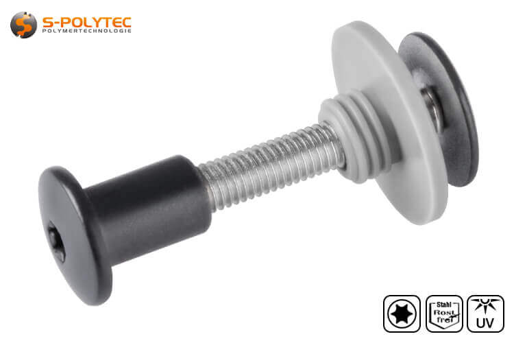Balcony screw set with threaded sleeve in anthracite grey (RAL 7016) in various sizes made of stainless steel