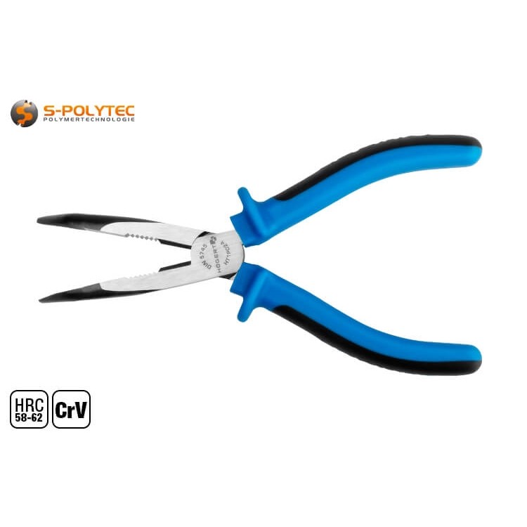 The high-quality flat nose pliers with curved tip are available in 160mm or 200mm overall length