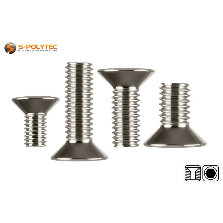 The countersunk head screws are available in M4, M5, M6 and M8 thread diameters