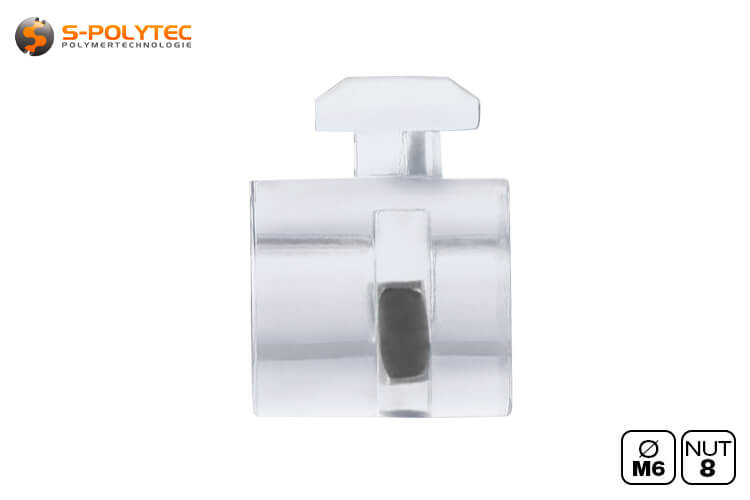 The uniblock for securely fastening plate elements to construction profiles has an M6 internal thread