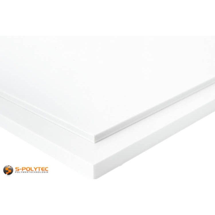 White PTFE as standard sized sheet in thicknesses from 2mm to 20mm - detailed view