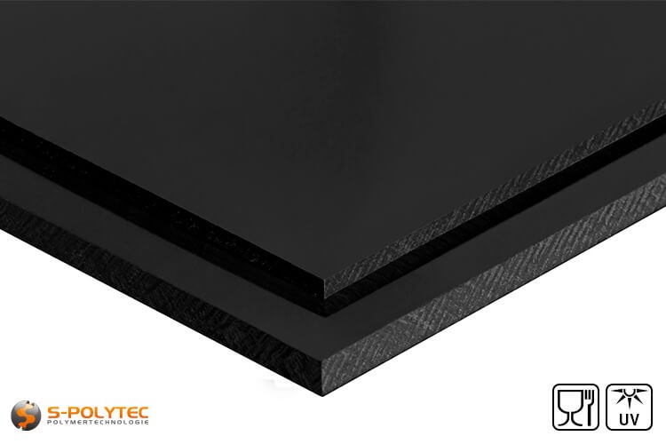 Polyethylene sheets (PE-HMW, PE-500) black from 10mm to 100mm thickness as standard size sheets 2.0 x 1.0 meters - detailed view
