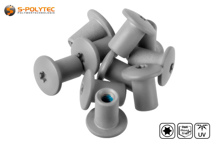 Stainless steel threaded sleeve for balcony screws with UV-resistant head paint in dust grey (RAL7037)