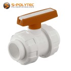 The Aqua-Plus PP-R ball valve with screw connection in white with full bore for low flow losses