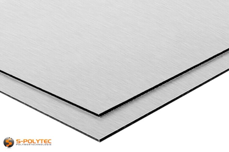 Aluminium composite panels (Alu-dibond) in silver brushed in custom cut - detailed view