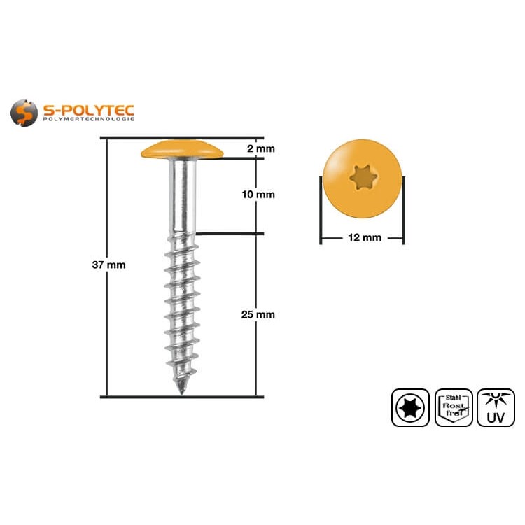 The head-painted cladding screws in Gold Yellow are approved for ventilated cladding systems with Trespa&reg; Meteon&reg; FR