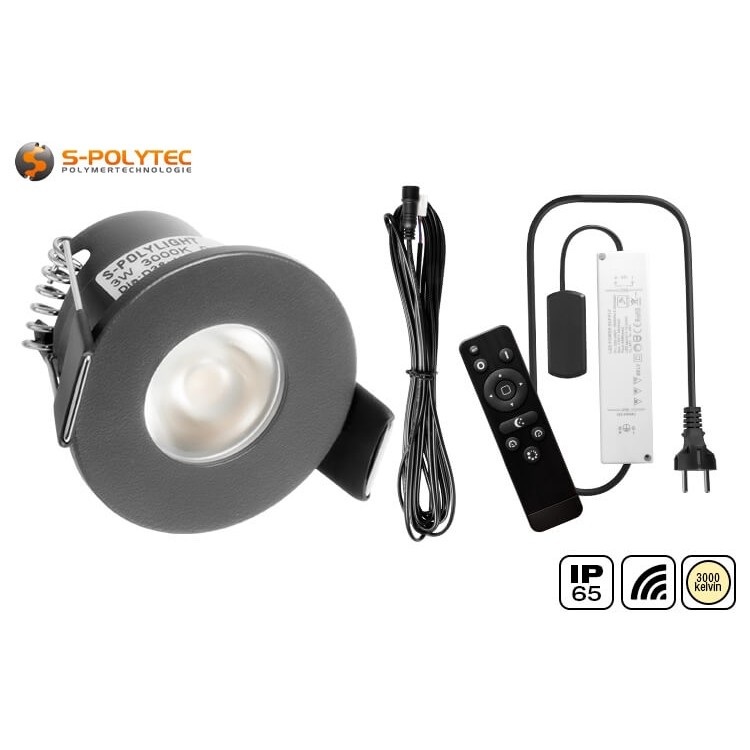 S-Polylight outdoor LED recessed spotlights in a complete set with 4, 6, 8, 10 or 12 spots in anthracite grey (RAL 7016)