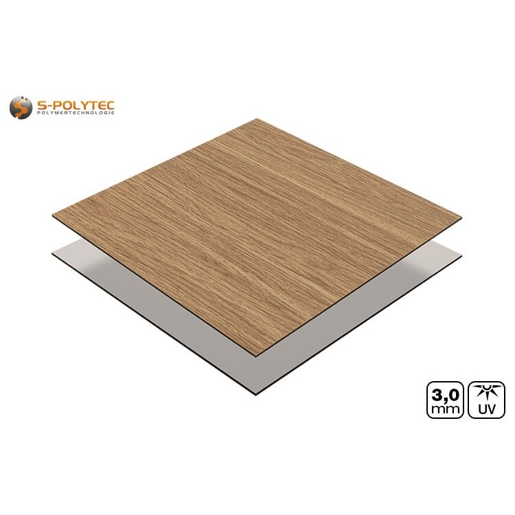 Aluminium composite panel 3mm cut to size with one-sided decor in oak classic wood effect