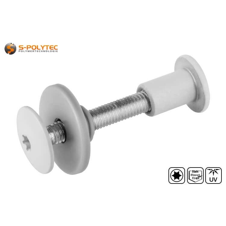 The threaded sleeve of the balcony screw is available with head painting in light grey as well as unpainted