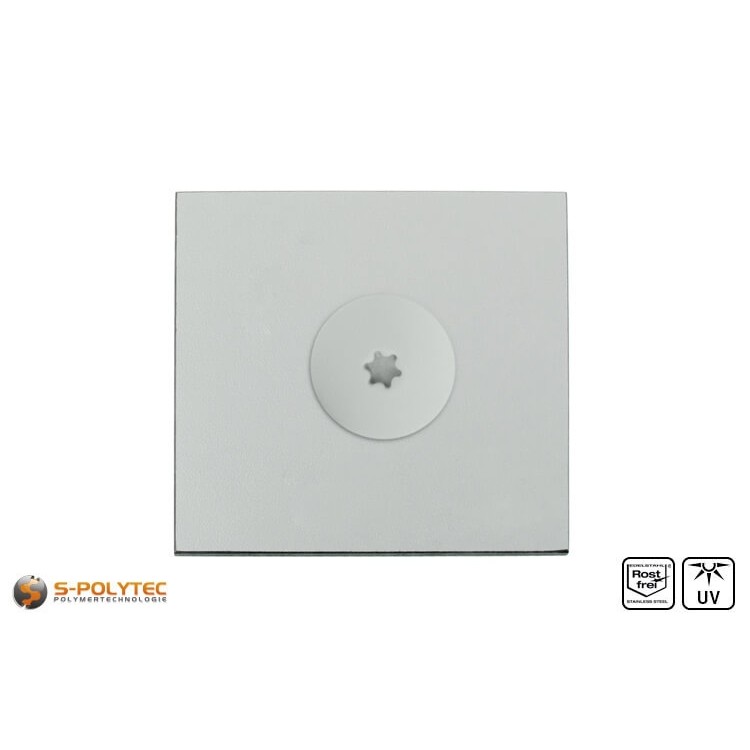 Balcony screw light grey mounted on hpl sheet in light grey decor