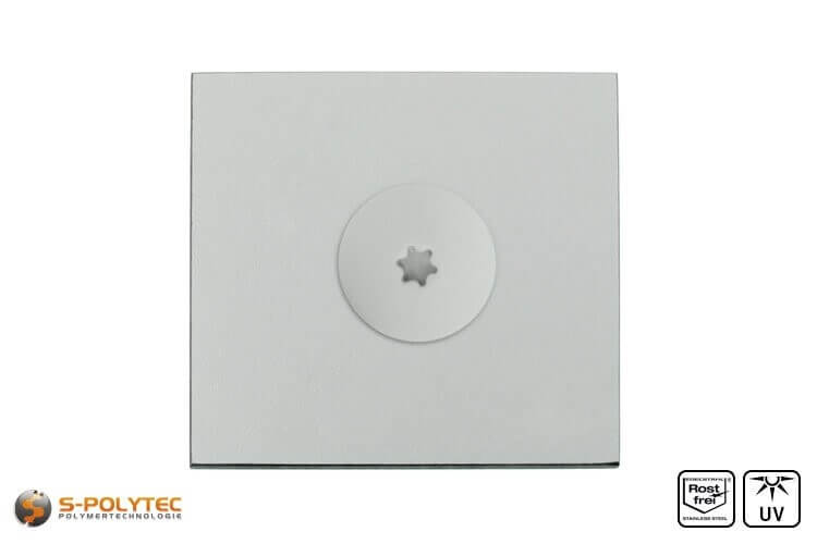 Balcony screw light grey mounted on hpl sheet in light grey decor