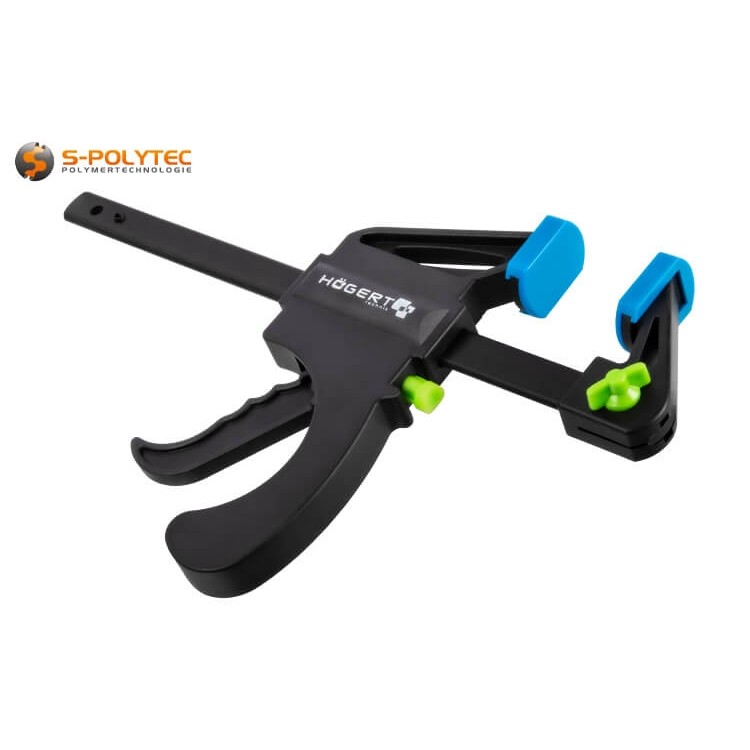 High-quality one-handed clamp with profiled steel rail and robust polyamide clamping jaws in various sizes