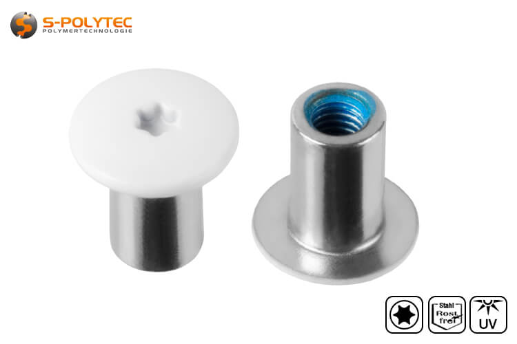 The pure white threaded sleeve with a head diameter of 14mm has a Torx drive in size T20 (ISR20)