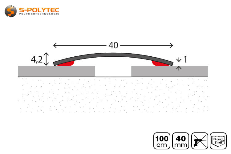 The stainless steel floor profile with self-adhesive has a width of 40mm and a length of 100cm