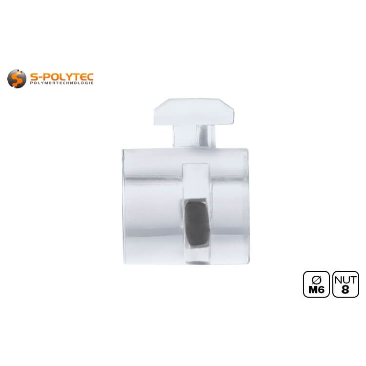 The uniblock for securely fastening plate elements to construction profiles has an M6 internal thread