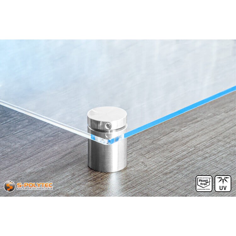 Mounted acrylic glass sign with steel spacer 25x25mmmm 