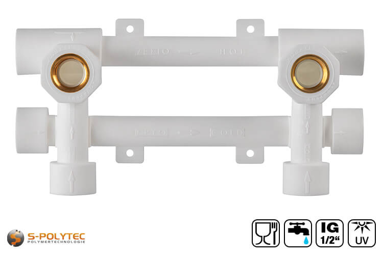 The white PPR wall bracket with a 153mm pitch is used to connect surface-mounted fittings