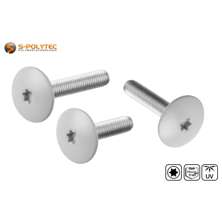 M5 Balcony Bolt made of stainless steel for cap nuts or threaded sleeves with head lacquering in light grey (RAL7035)