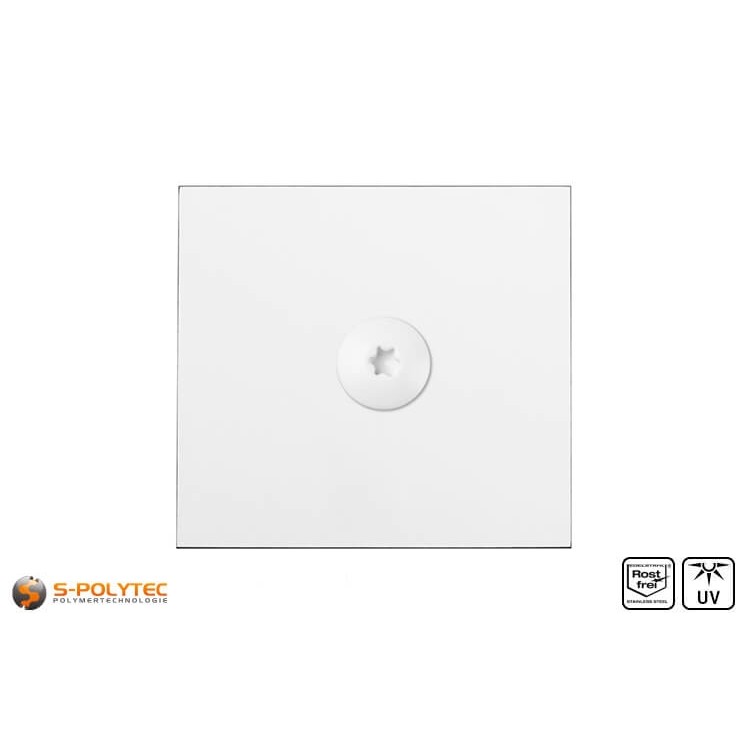 HPL screw on a pure white hpl sheet