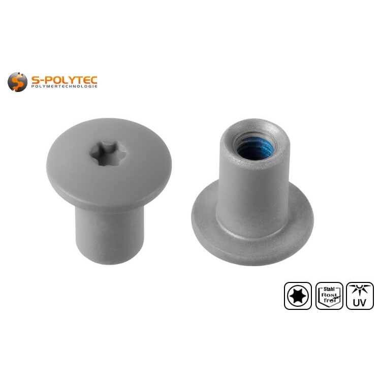 The dust grey threaded sleeve with a head diameter of 14mm has a Torx drive in size T20 (ISR20)