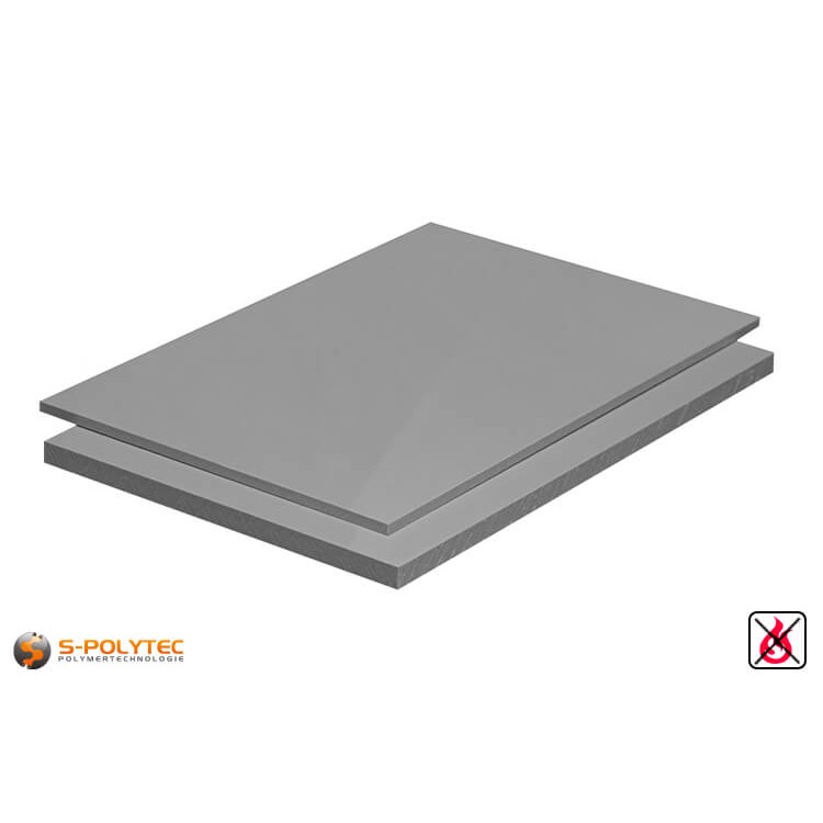 PP-S sheets (low flammability - DIN 4102 B1, polypropylene) in gray with smooth surface in thicknesses from 2mm - 20mm