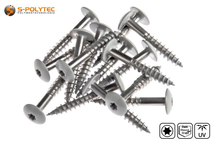 The silver grey screws for HPL panels in Silver Grey made of A4 stainless steel 