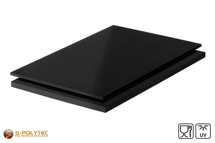 Polyethylene sheets (PE-HMW, PE-500) black with smooth surface from 10mm to 100mm thickness as standard size sheets 2.0 x 1.0 meters