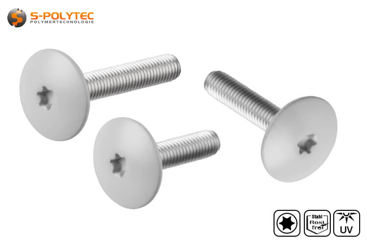 M5 Balcony Bolt made of stainless steel for cap nuts or threaded sleeves with head lacquering in light grey (RAL7035)