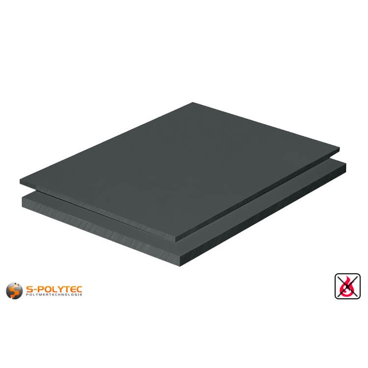 PVC sheets darkgray hard-PVC (PVCU) from 1mm to 50mm thickness as standard-size-sheet 2x1m